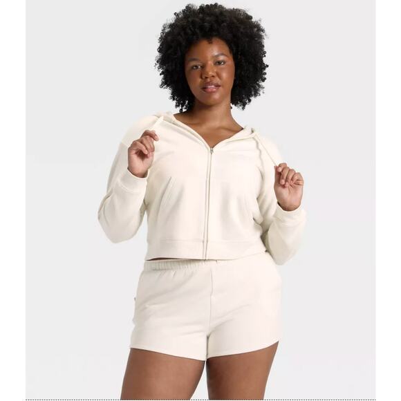 Women's Fleece Zip-up Sweatshirt - Auden™ Cream 3X Soft Drawstring Hood New - Picture 5 of 6